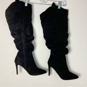 Ashley Stewart Diva Black Vegan Suede Over the Knee Spiked‎ Heel Boots Size 9W